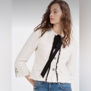 Zara tweed blazer with bow XS NEW without tags
